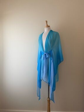 Joseph Tassoni Handmade in Canada Ombré Blue Chiffon Beach Wrap | One Size